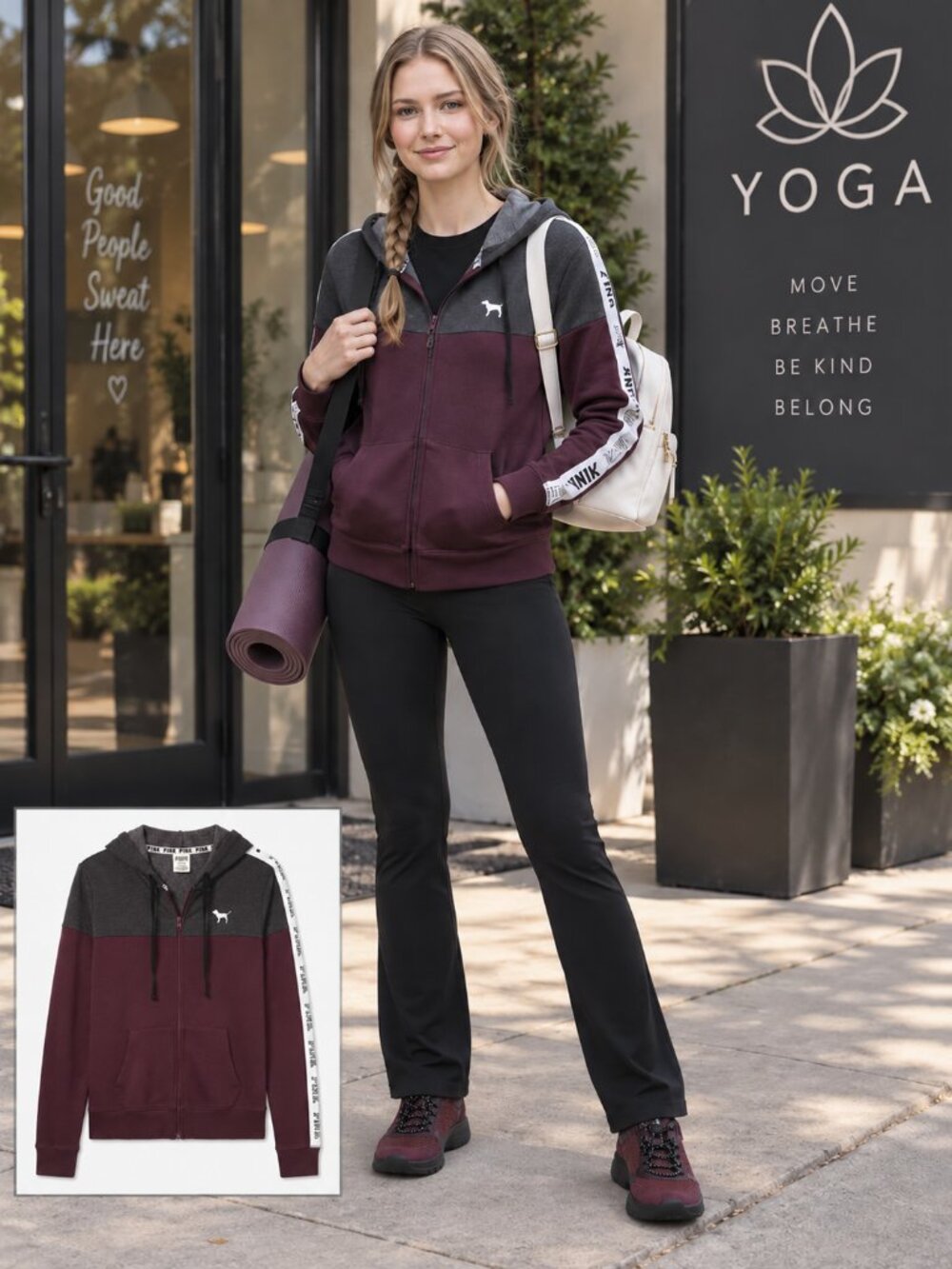 Victoria's Secret PINK Women’s Small Maroon and Charcoal Zip-Up Hoodie